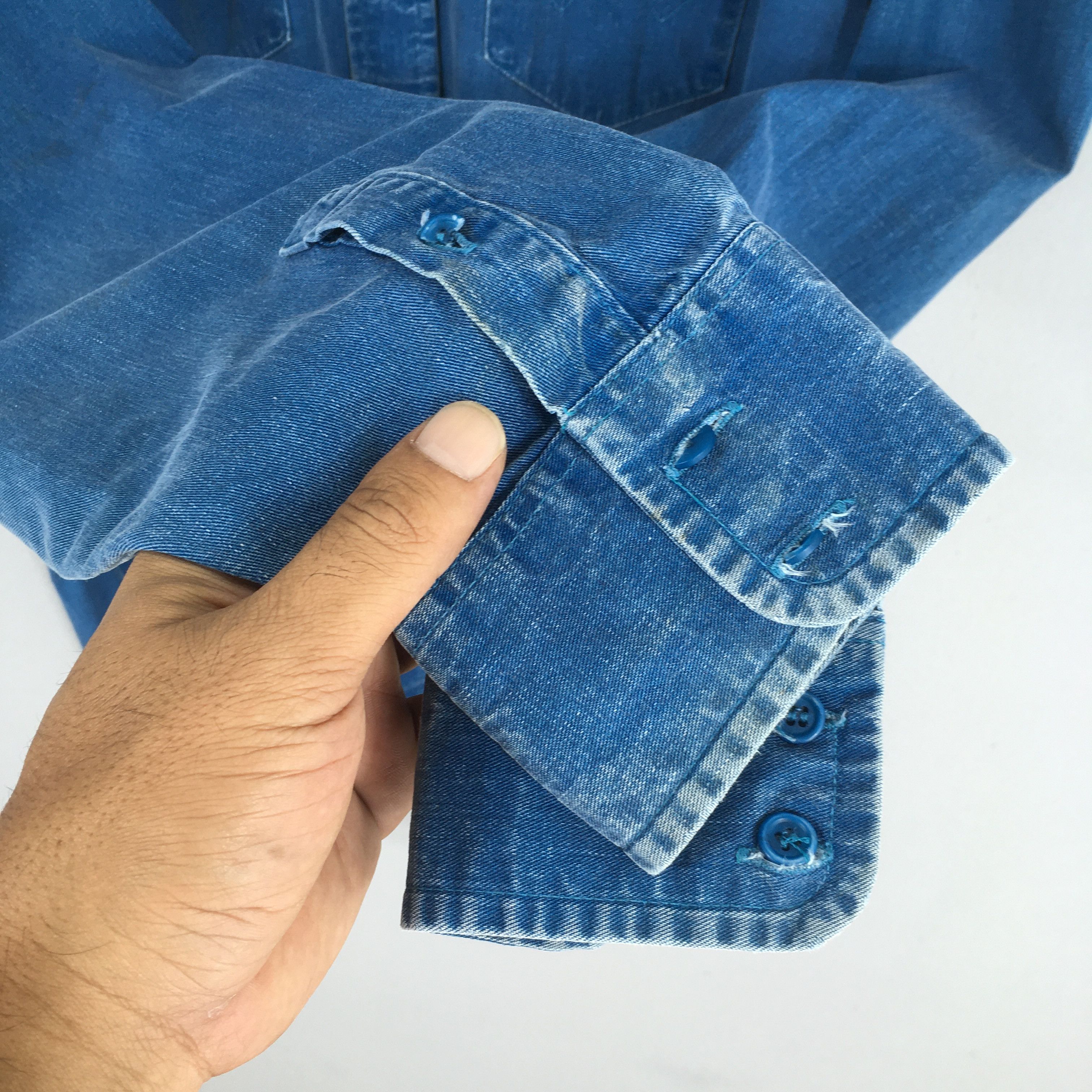 Wrangler Vintage Wrangler Blue Indigo Denim Stripes Shirt 2XL Size US XXL / EU 58 / 5 - 4 Thumbnail