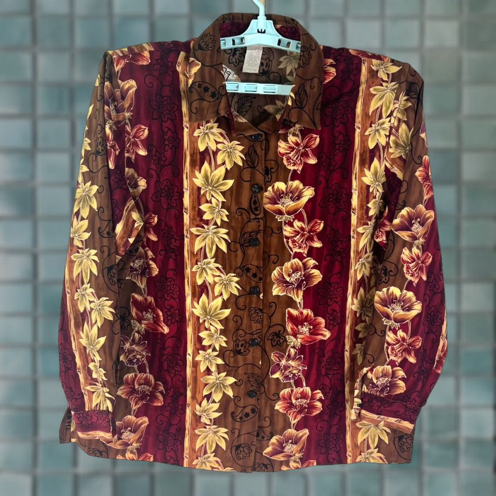 Vintage VINTAGE Appleseed's Blouse Shirt Womens Size 18W Maroon Ploy Floral Casual Sleeve Button Size XXL / US 16-18 / IT 52-54 - 1 Thumbnail