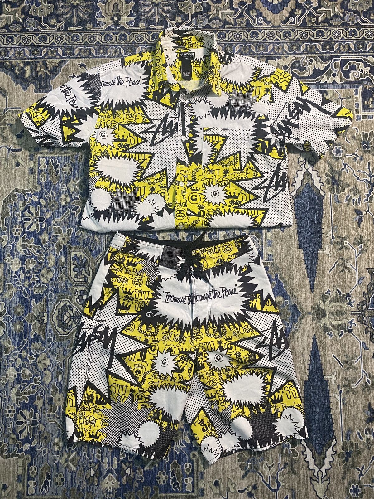 image of Stussy All Over Print in Yellow, Men's (Size Medium)