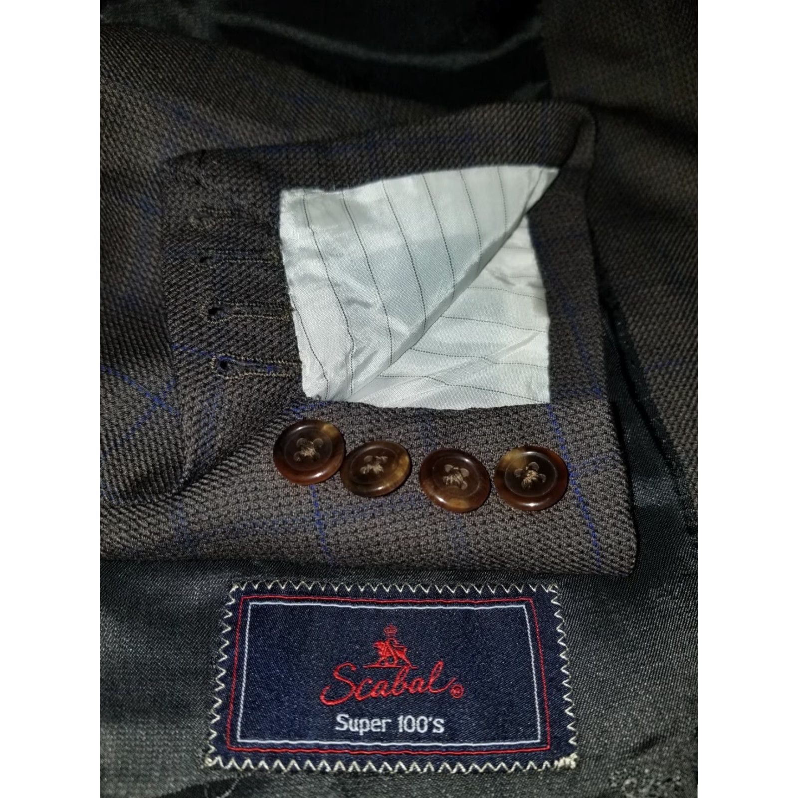 Vintage VINTAGE Scabal Sport Coat Jacket Two Button Single-Breasted Wool Brown Blue Check Notch Lapel 46R 46S Regular Mens Size US S / EU 44-46 / 1 - 2 Thumbnail