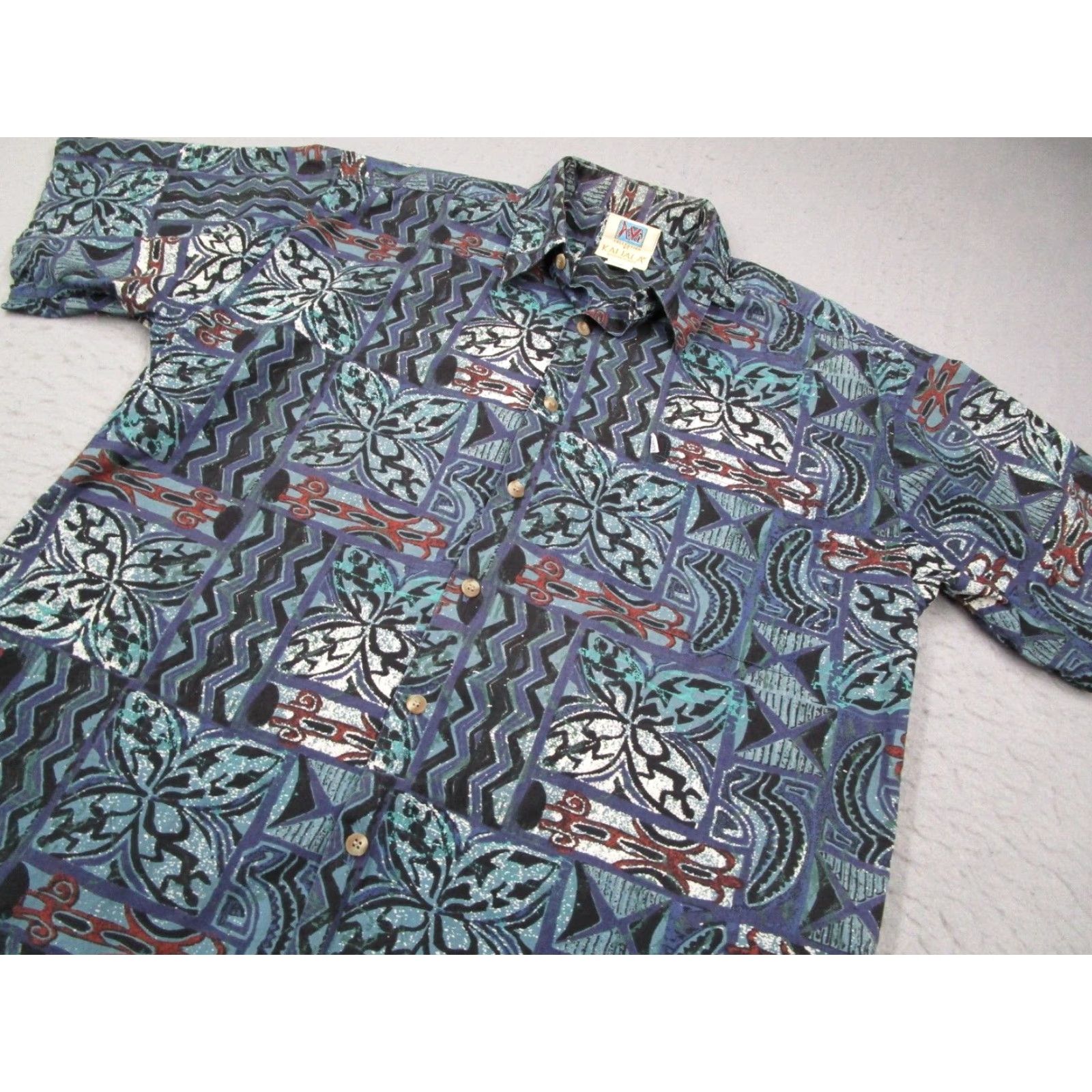 Vintage Kahala Avi Collection Men's Large Blue Short Sleeve Button-Up Hawaiian Shirt Abstract Geometric Tropical Size US L / EU 52-54 / 3 - 2 Thumbnail