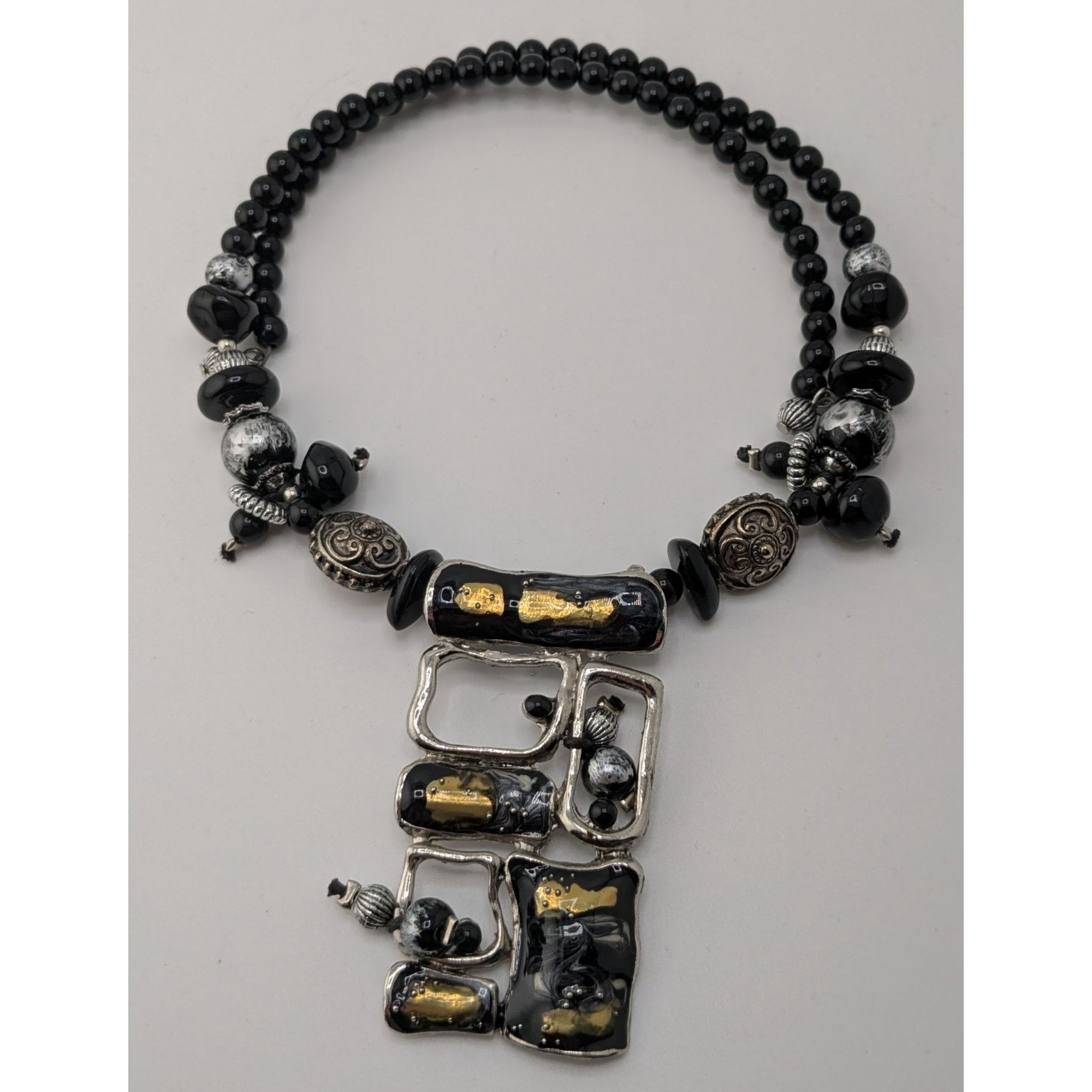 Other Abstract Brutalist Beaded Black And Silver Tone Necklace Wit Size ONE SIZE - 5 Thumbnail
