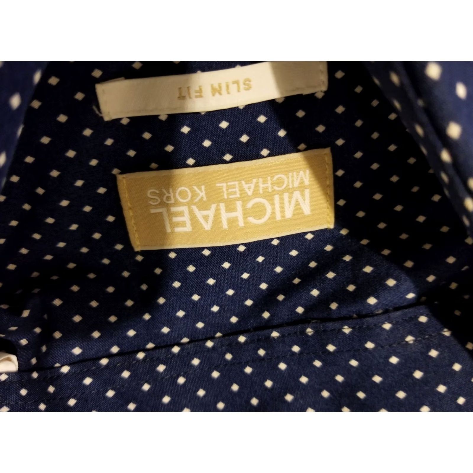 Michael Kors Michael Kors Mens Dress Shirt 15 1/2 32 33 Slim Navy Blue Button Cotton Size 42R - 3 Thumbnail