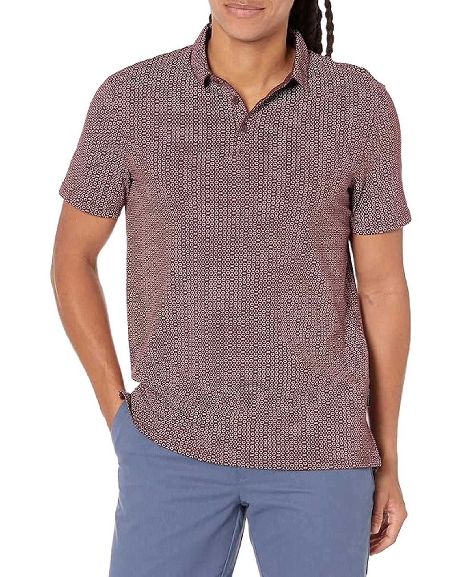 image of Armani Exchange Geometric Button-Front Polo Shirt in Bordeaux, Men's (Size 2XL)