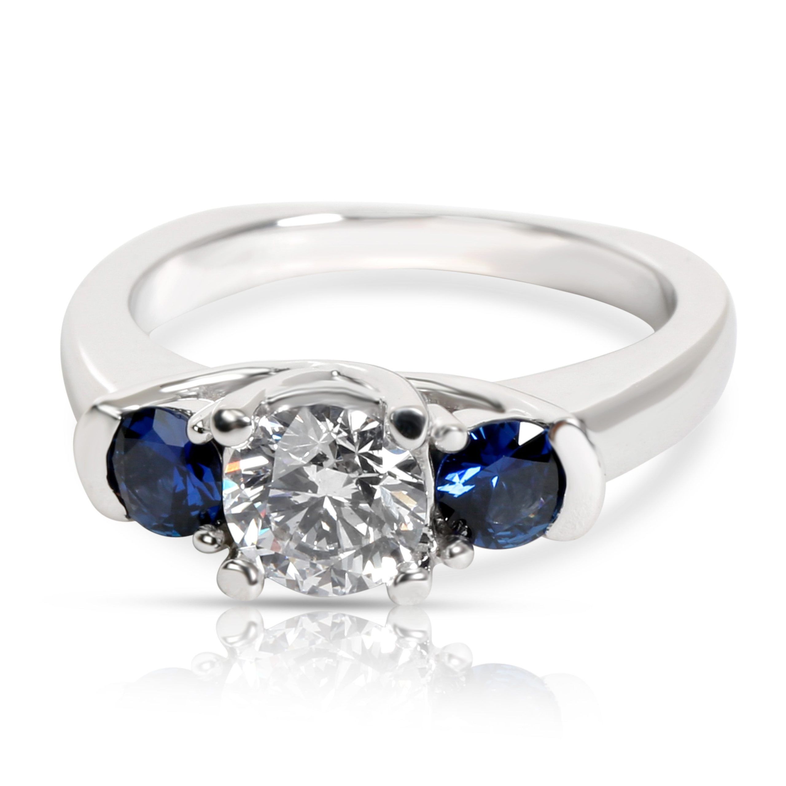 image of Louis Vuitton Three Stone Diamond & Sapphire Ring In 14K White Gold G-H Si2 0.8 Ctw, Women's