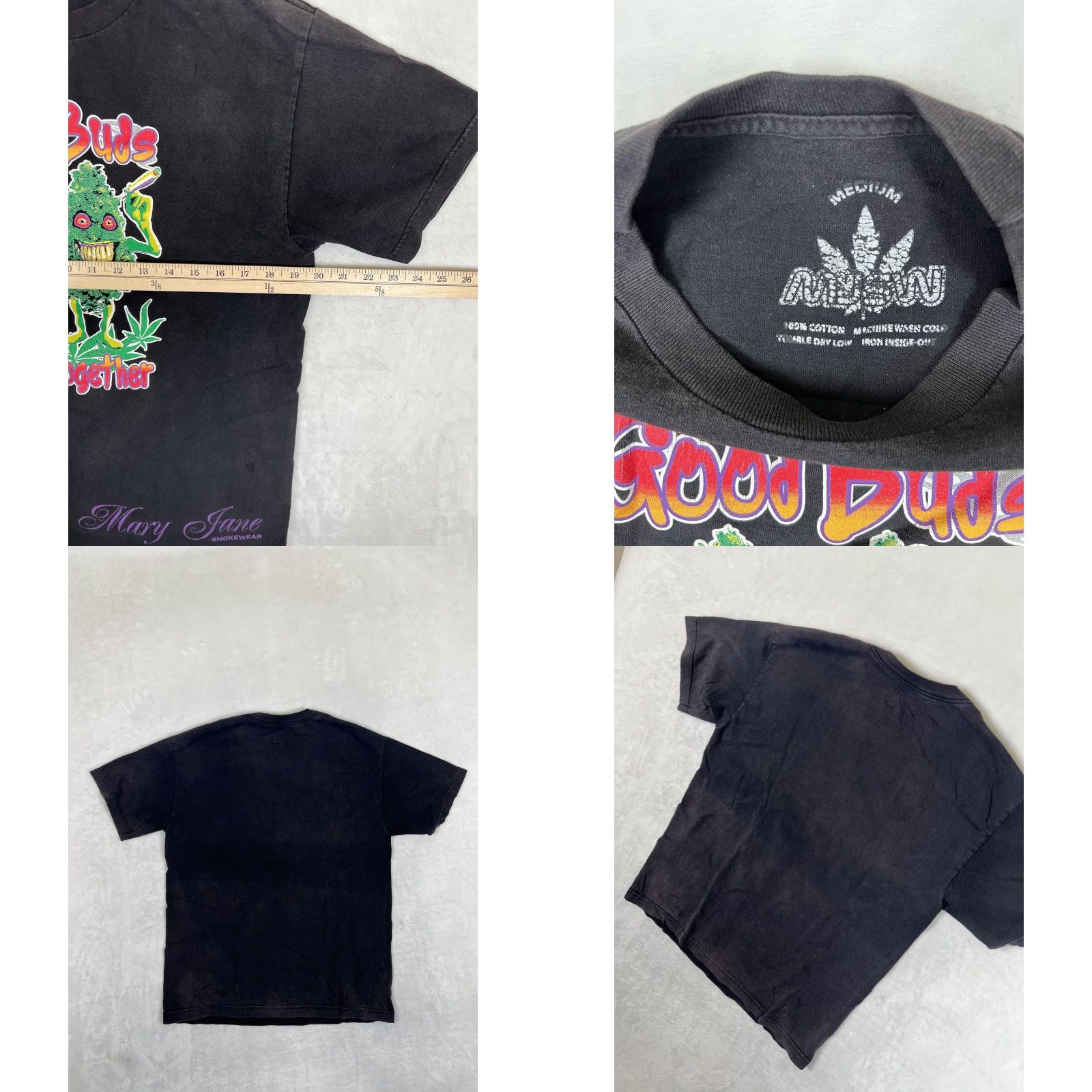 Vintage Mary Jane Smokewear T-Shirt Mens M Black Graphic Print 420 Weed Good Buds Stick Together Shirt Mens Size M Size US M / EU 48-50 / 2 - 8 Thumbnail