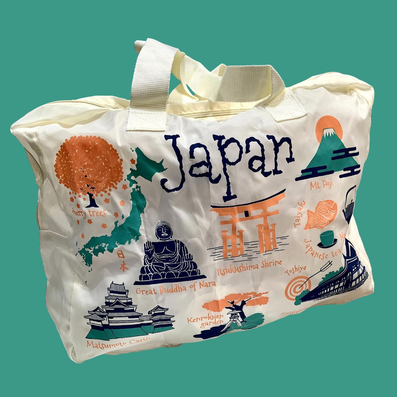 Vintage Japan Souvenir Tour Tote Bag Cute Mt Fuji Buddha, Women's