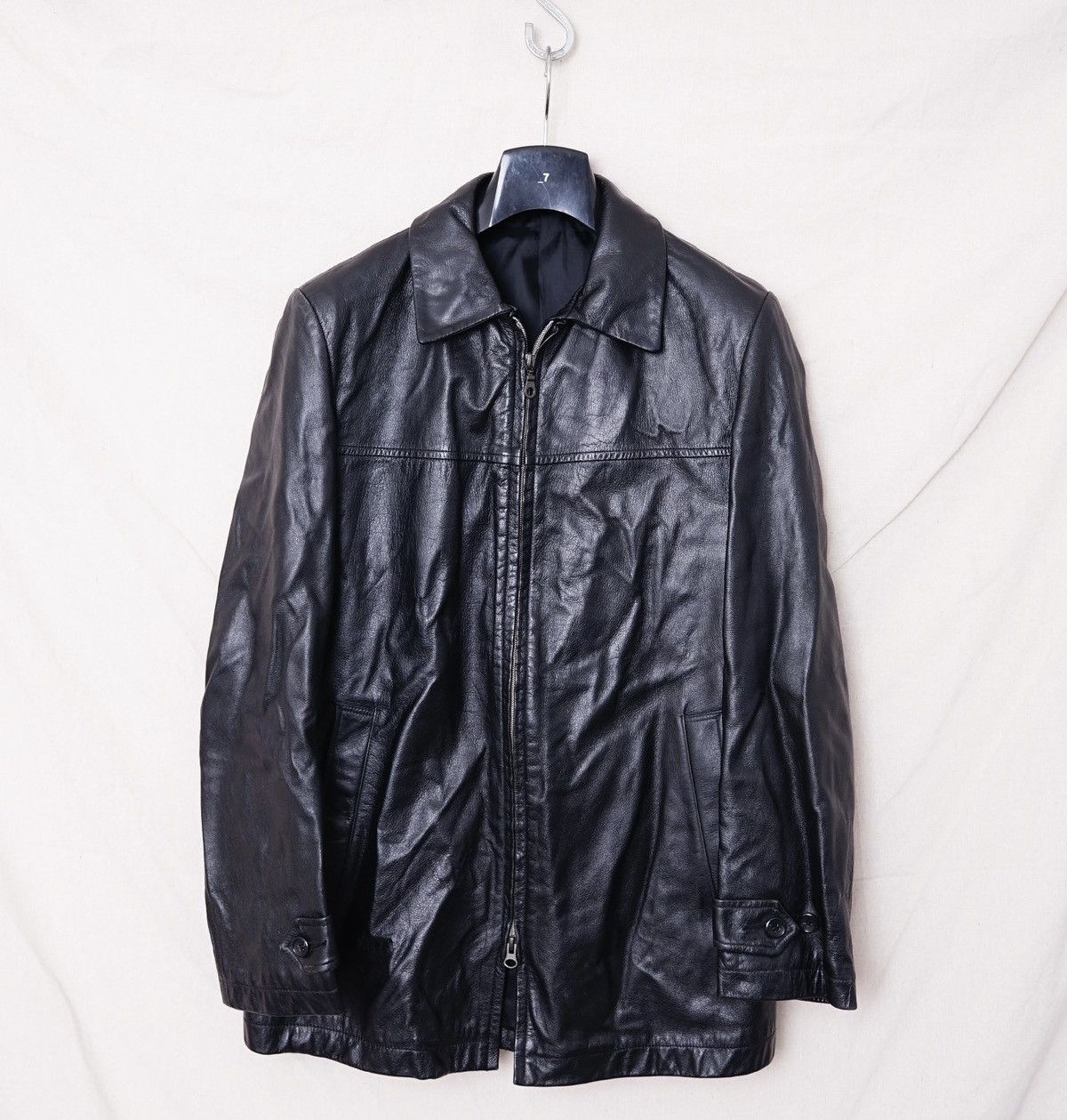 image of Yohji Yamamoto Double Zipped Leather Jacket in Black, Men's (Size Small)