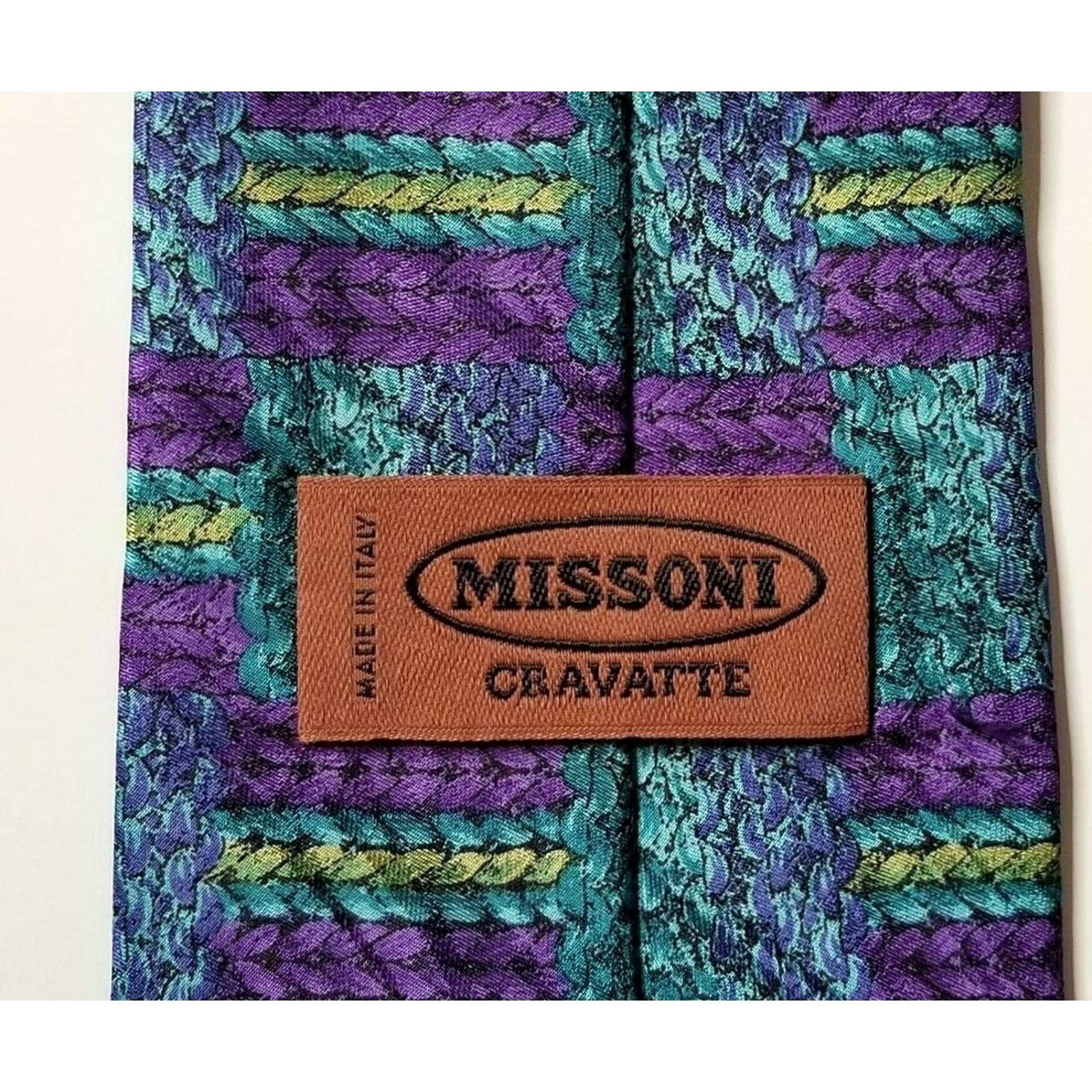 Missoni Missoni Cravatte Mens 100% Silk Necktie Multi-Color Patchwork Vines Italy EUC Tie Unstyled Size ONE SIZE - 5 Thumbnail