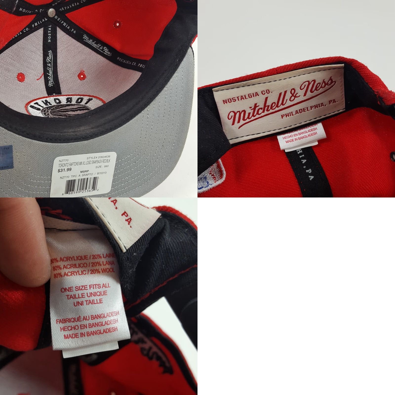 Mitchell & Ness VINTAGE Mitchell & Ness Toronto Raptors Snapback Cap Hat - Red - Adjustable - 90s - Mens Size ONE SIZE - 8 Thumbnail