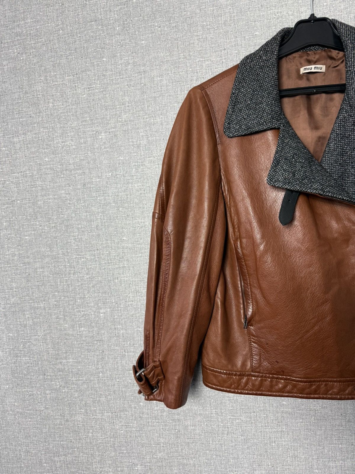 Miu Miu Miu Miu Lambskin Leather Biker Jacket with Buckle Cuffs sz44 Size M / US 6-8 / IT 42-44 - 3 Thumbnail