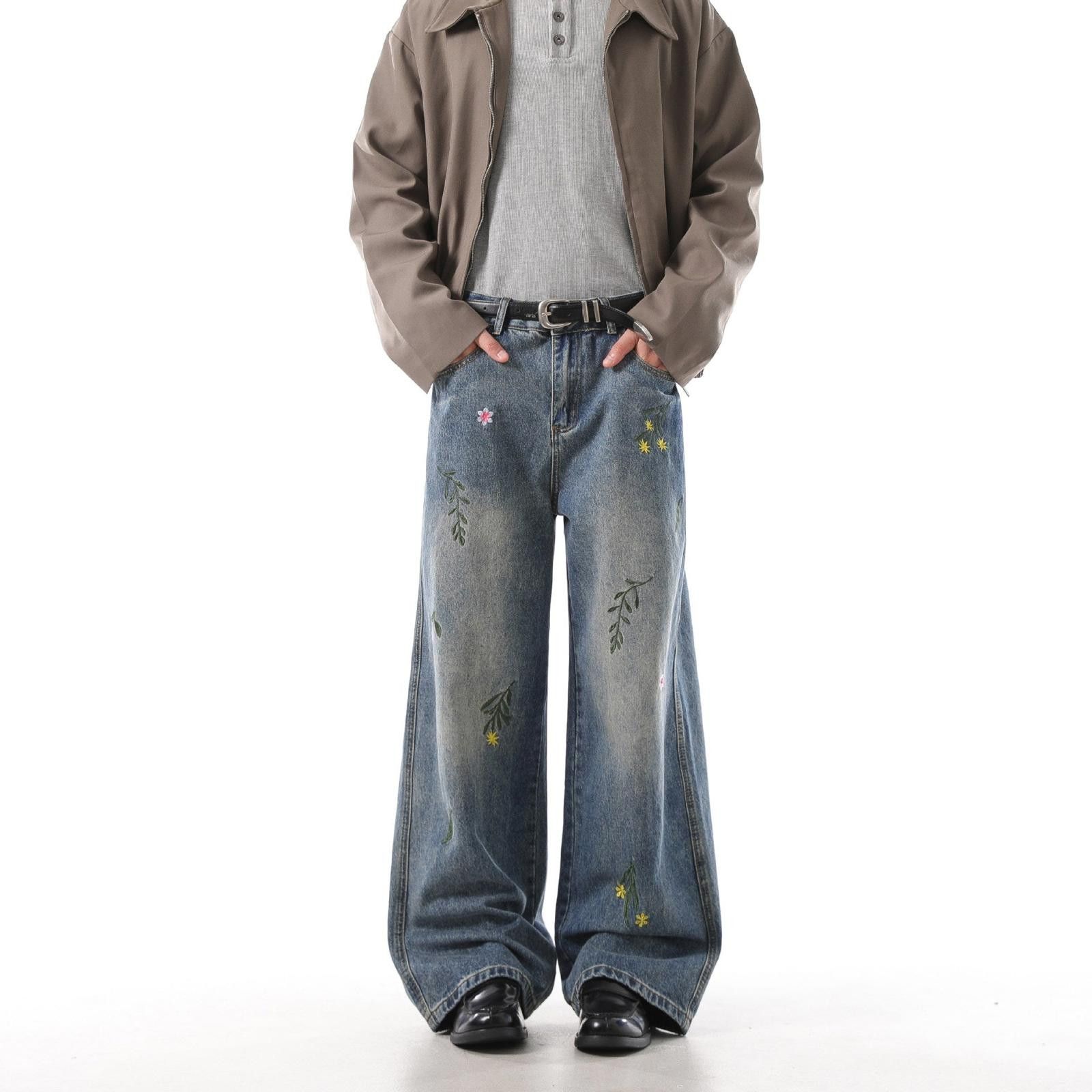 Jean Wide Leg Embroidered Denim Jeans Size US 30 / EU 46 - 3 Thumbnail