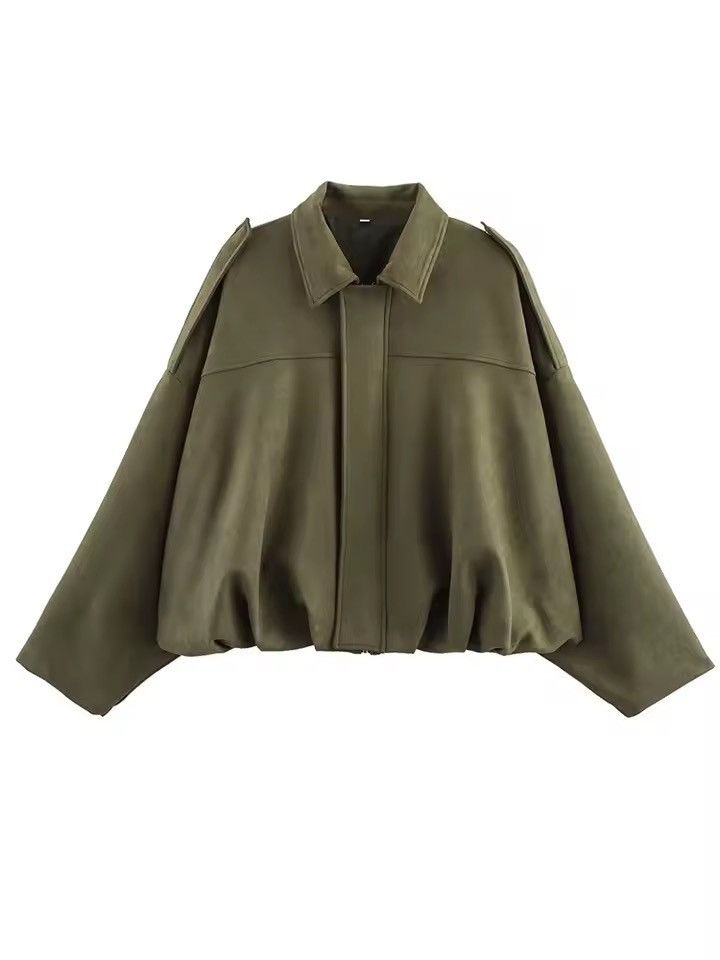 Vintage Khaki Retro Style Casual Elegant Loose Bomber Jacket Size S / US 4 / IT 40 - 3 Thumbnail