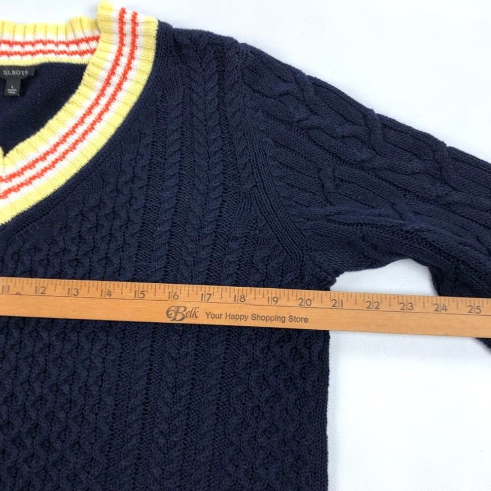 Talbots Talbots Women's L Navy Blue Cable-Knit V-Neck Sweater Pullover Cotton Linen Knit Style Preppy Casual Mens Womens Girls Boys Size L / US 10 / IT 46 - 5 Thumbnail
