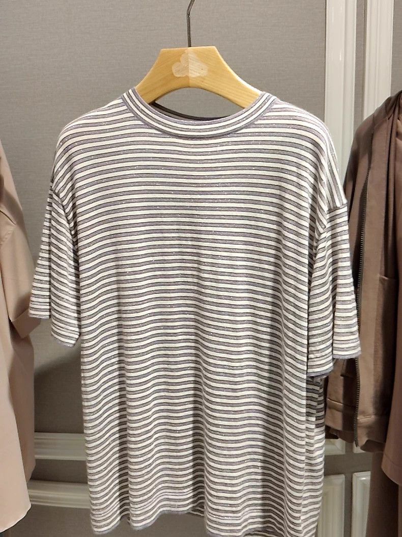 Brunello Cucinelli Brunello Cucinelli Gray Stripe Tee Size US M / EU 48-50 / 2 - 1 Thumbnail
