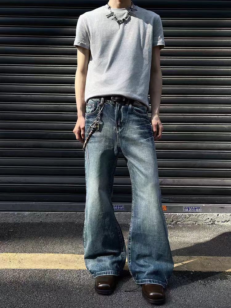 Jean Blue baggy wide-leg slightly flared jeans Size US 30 / EU 46 - 3 Thumbnail