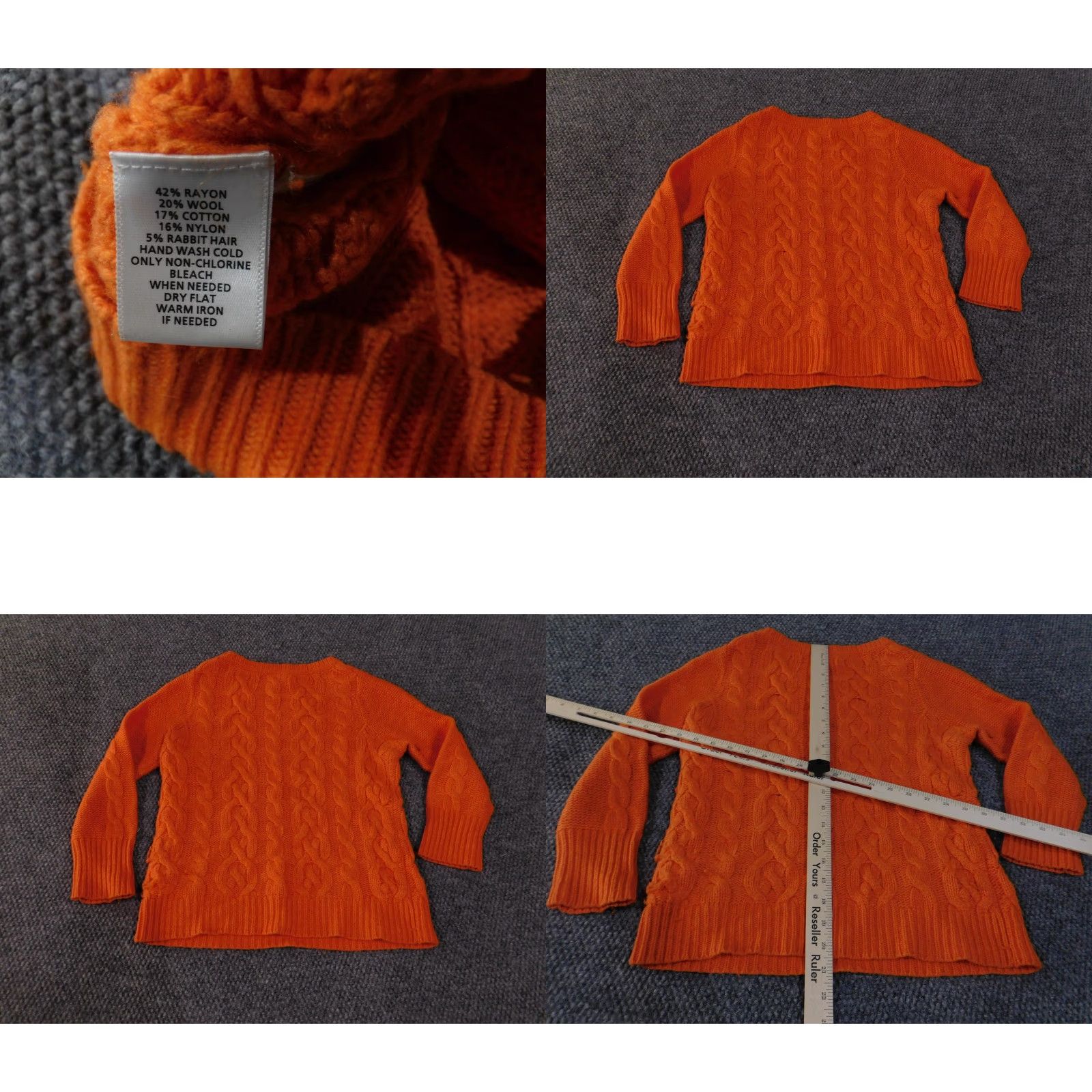 Loft LOFT Ann Taylor Cable Knit Sweater Womens XS Orange Wool Rabbit Hair Crewneck Pullover Size XS / US 0-2 / IT 36-38 - 8 Thumbnail