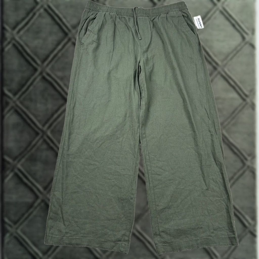 Old Navy Old Navy Pants Womens L Wide-Leg Linen Blend Olive Green Beachy Tropical Size 36" / US 14 / IT 50 - 1 Thumbnail