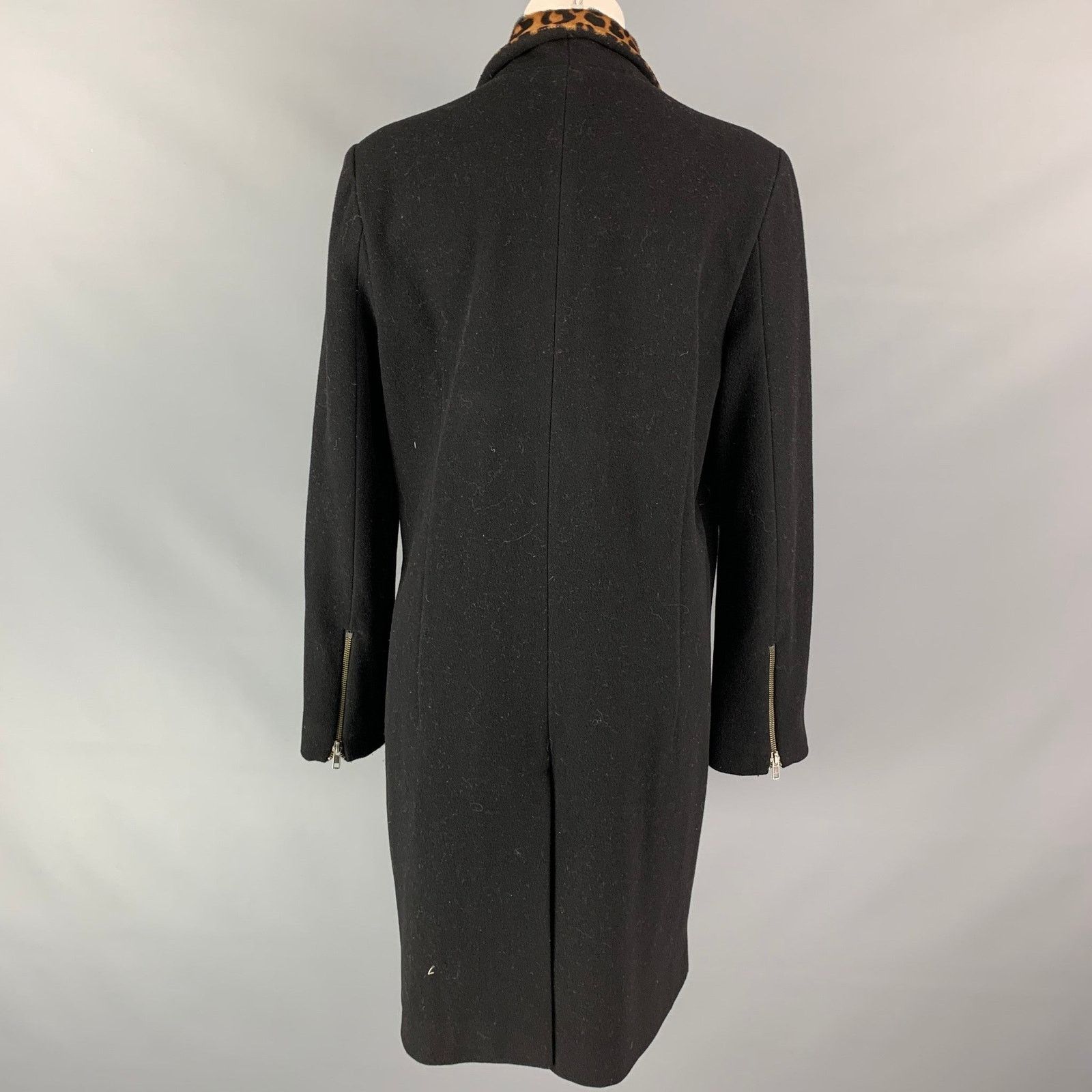 Other MASON Size 8 Black Tan Wool Blend Leopard Zip Up Coat Size M / US 6-8 / IT 42-44 - 4 Thumbnail