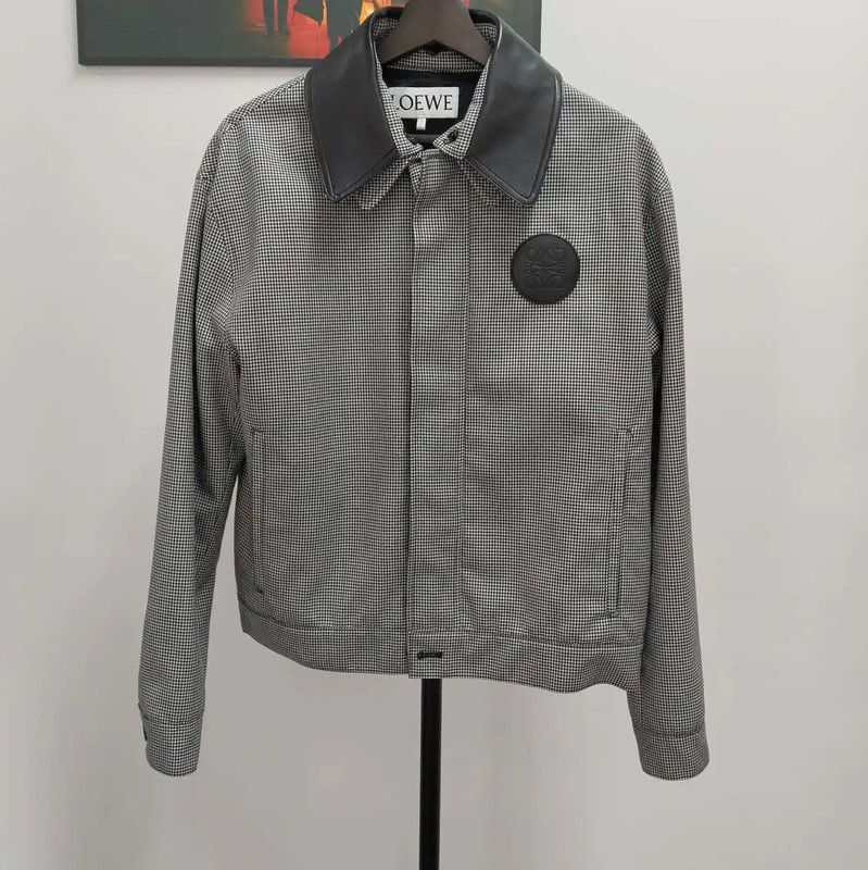 Loewe Loewe Men's Gray Houndstooth Jacket with Leather Collar 0089 Size US L / EU 52-54 / 3 - 1 Thumbnail