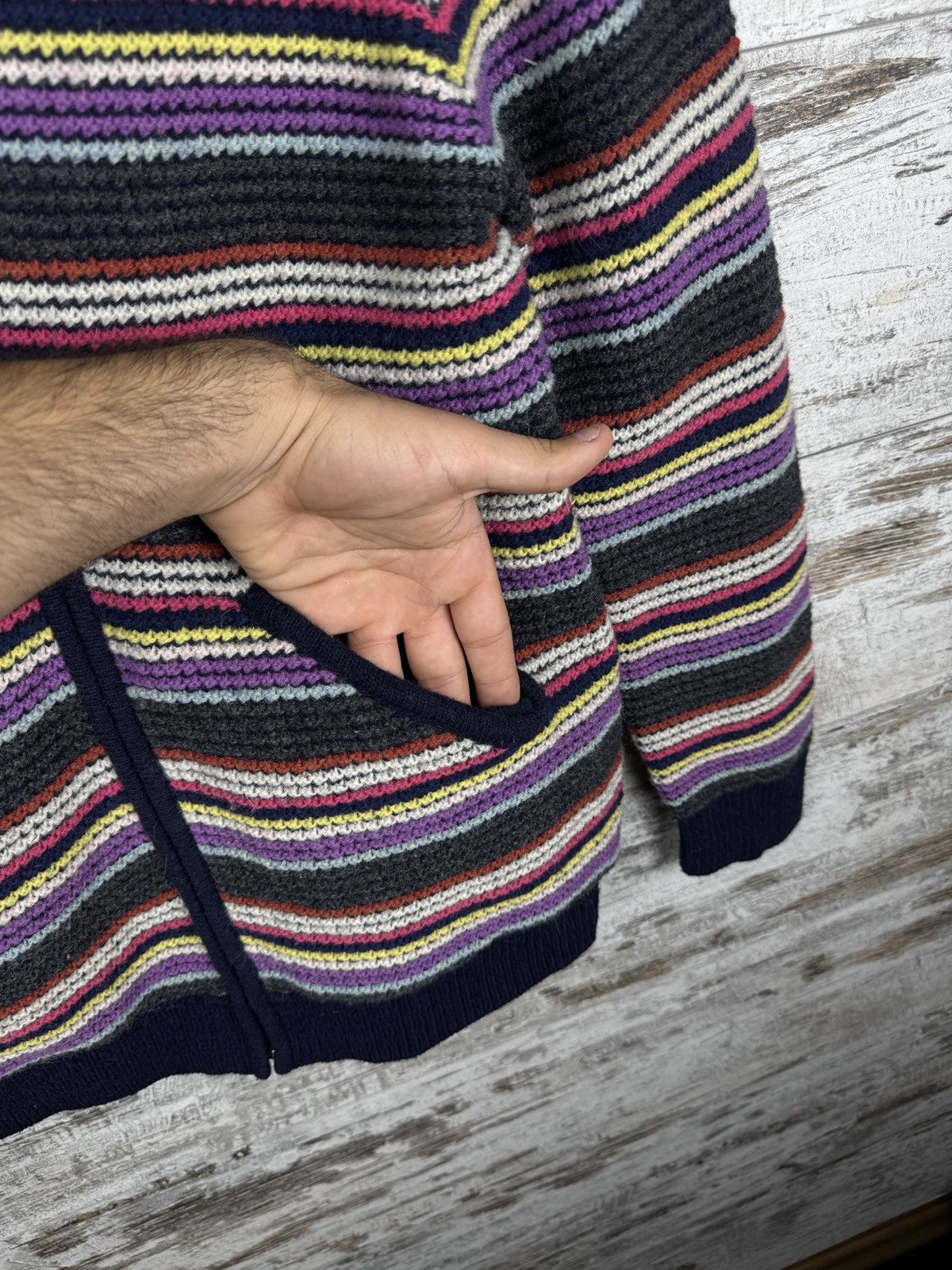 Folk Mens Vintage Folk reversible knitted bombers sweater jacket Size US S / EU 44-46 / 1 - 6 Thumbnail