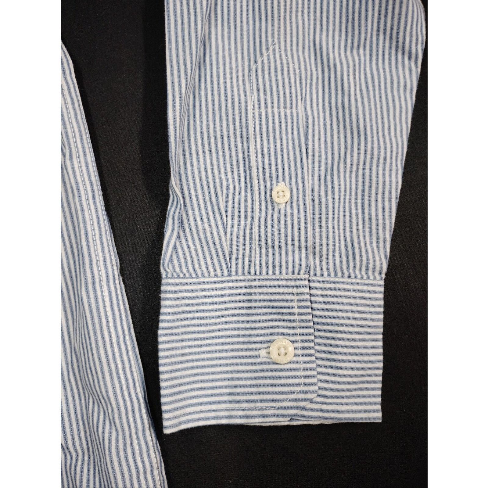 Old Navy Old Navy Boys Light Blue and White Pinstripe Button-Up Shirt Size L / US 10 / IT 46 - 4 Thumbnail