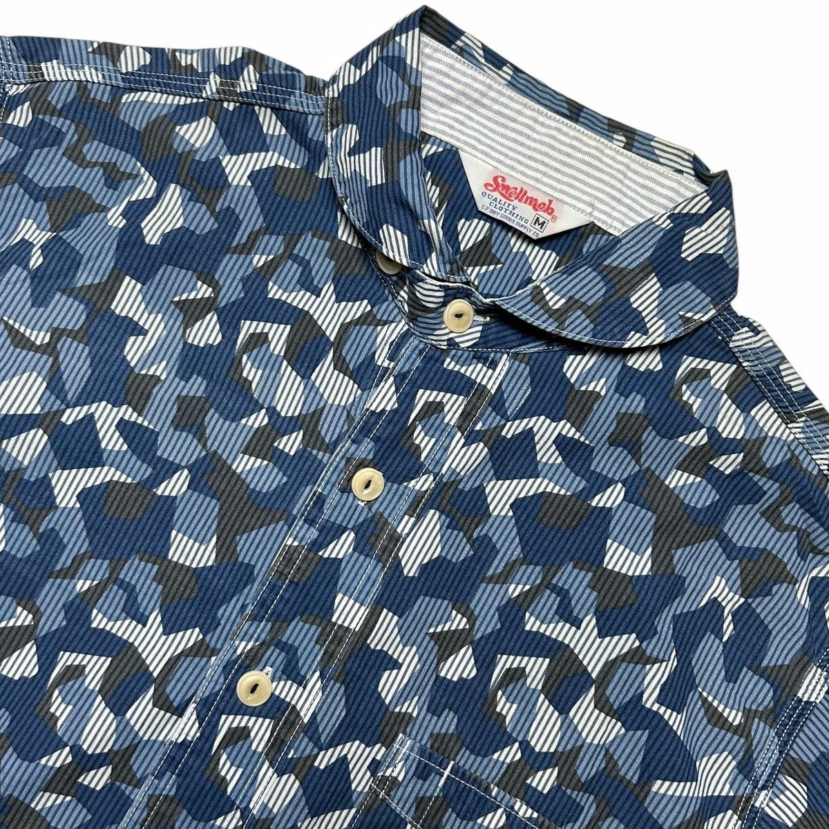 Japanese Brand Swellmob Shawl Collar Blue Seamless Camouflage Work Shirt Size US M / EU 48-50 / 2 - 3 Thumbnail