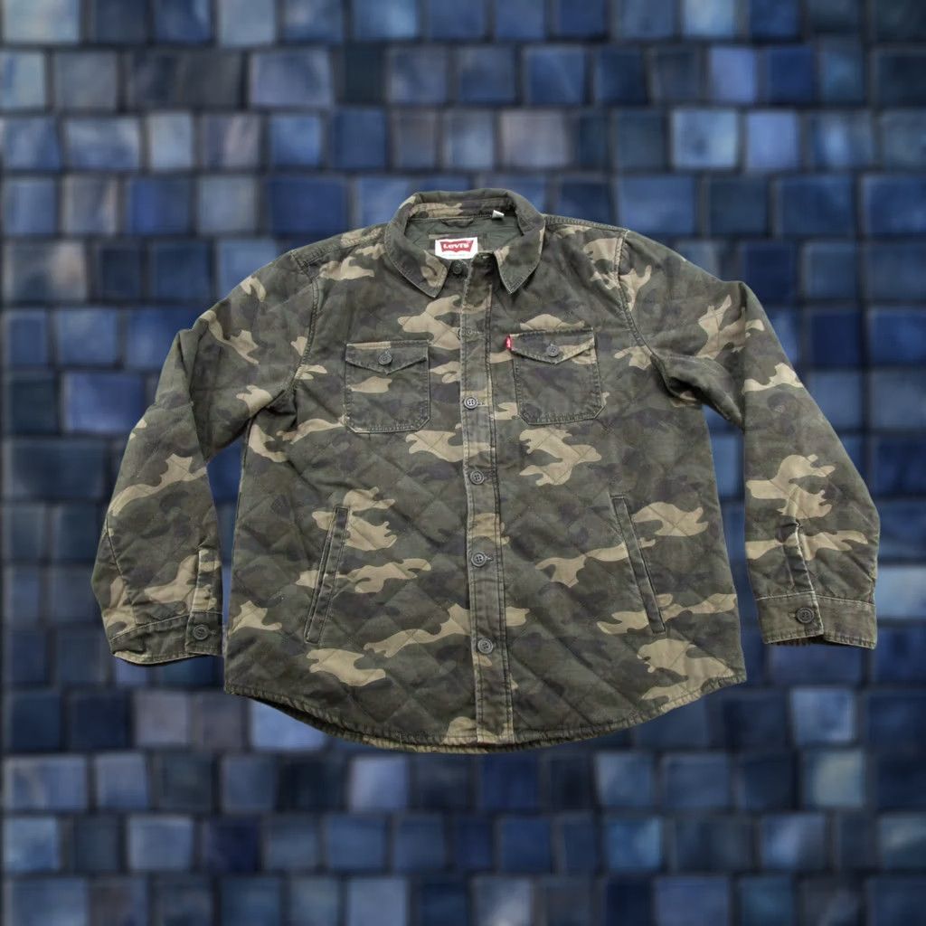 Levi's Levis Jacket Full Zip Mens XL Woodland Camo Quilted Collared Outdoors Military Jacket Colorful Camouflage Pattern Wool- Size US XL / EU 56 / 4 - 1 Thumbnail