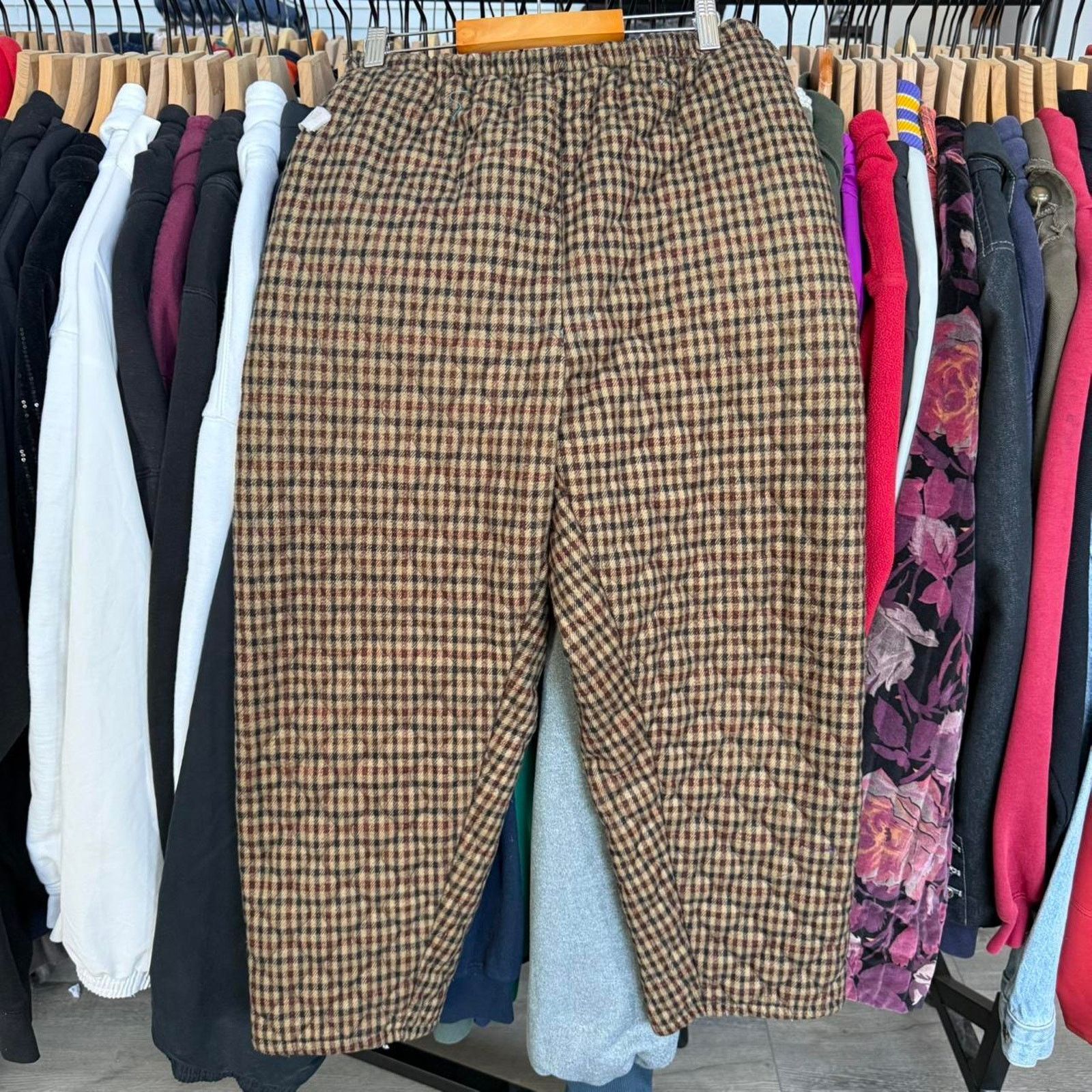 Other Vintage 70s or 80s Chinese Plaid Thick Pants, Super Unique Size US 28 / EU 44 - 2 Thumbnail