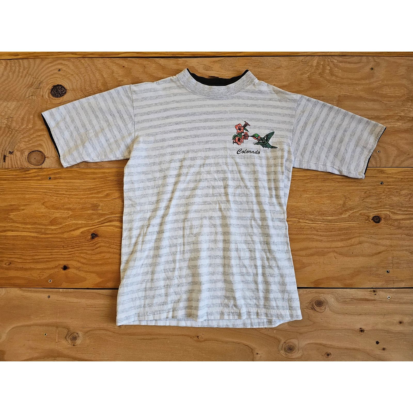 Other Colorado Hummingbird Flower T-Shirt Striped Gray Sz M 1990s Size US M / EU 48-50 / 2 - 1 Thumbnail
