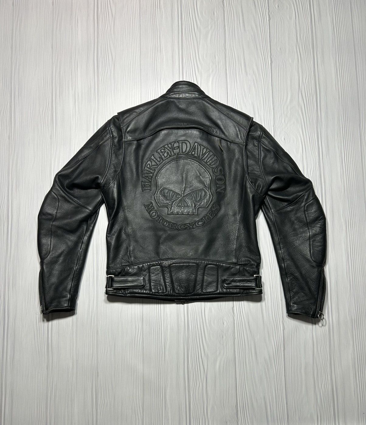 Rare Harley Davidson Reflective Skull Leather Jacket Size M - Main Image