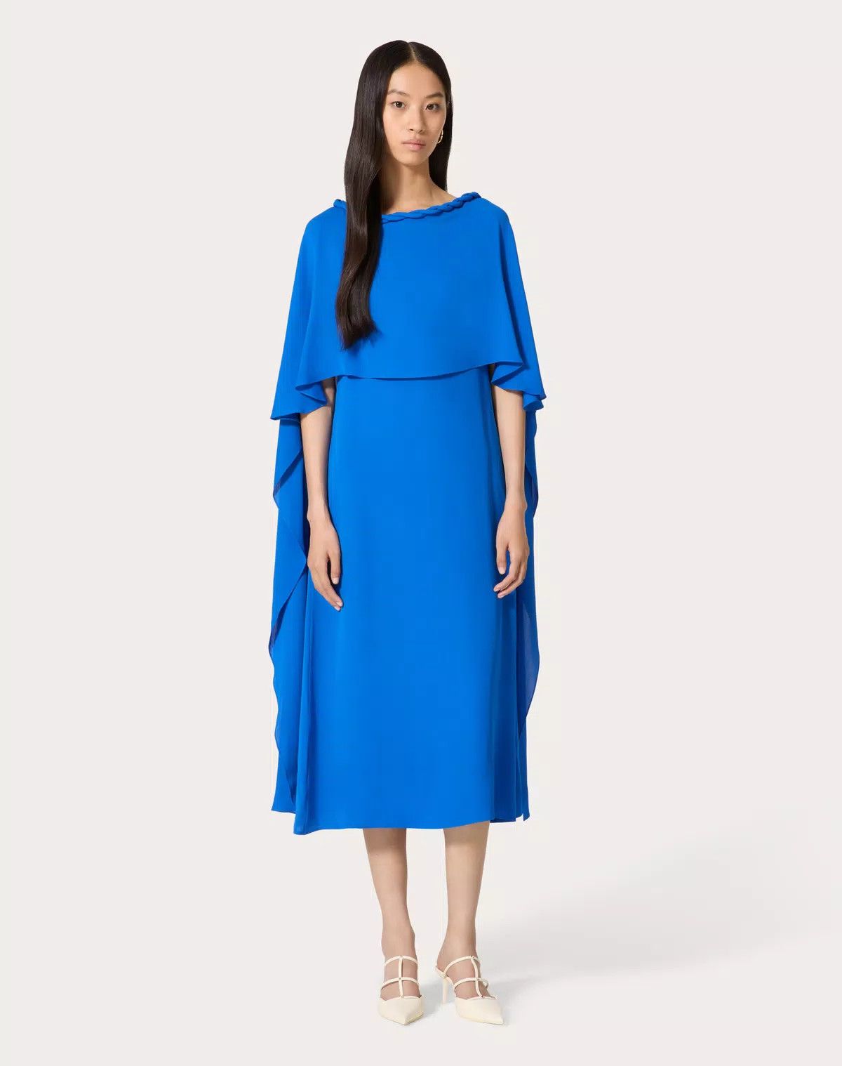 Valentino o1s1wg110426 Double Georgette Midi Dress in Blue Size M / US 6-8 / IT 42-44 - 4 Thumbnail