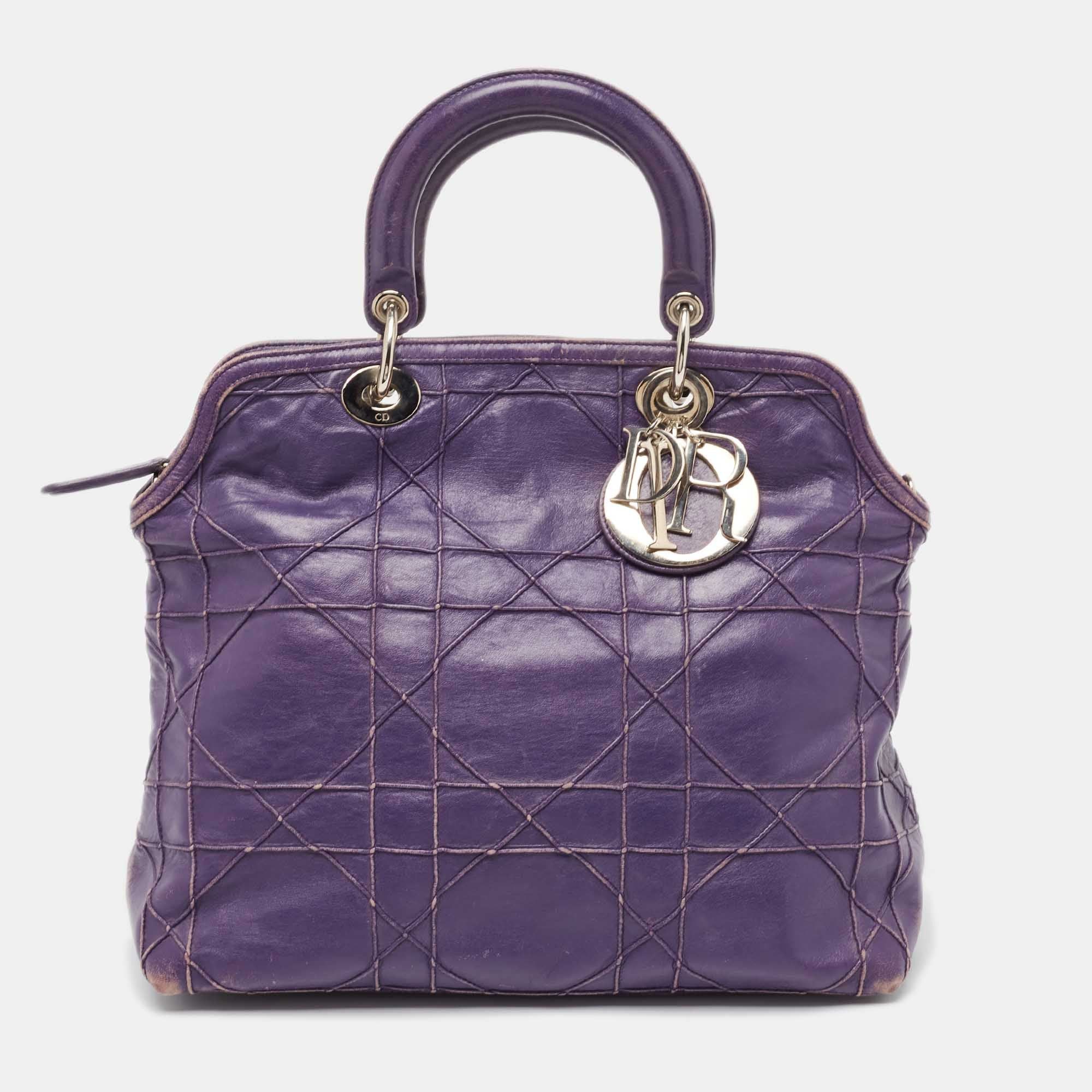 image of Dior Purple Cannage Leather Granville Tote, Women's