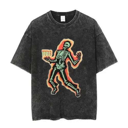 Skull Print Graphic Washed T-Shirt Rock Punk Gothic style