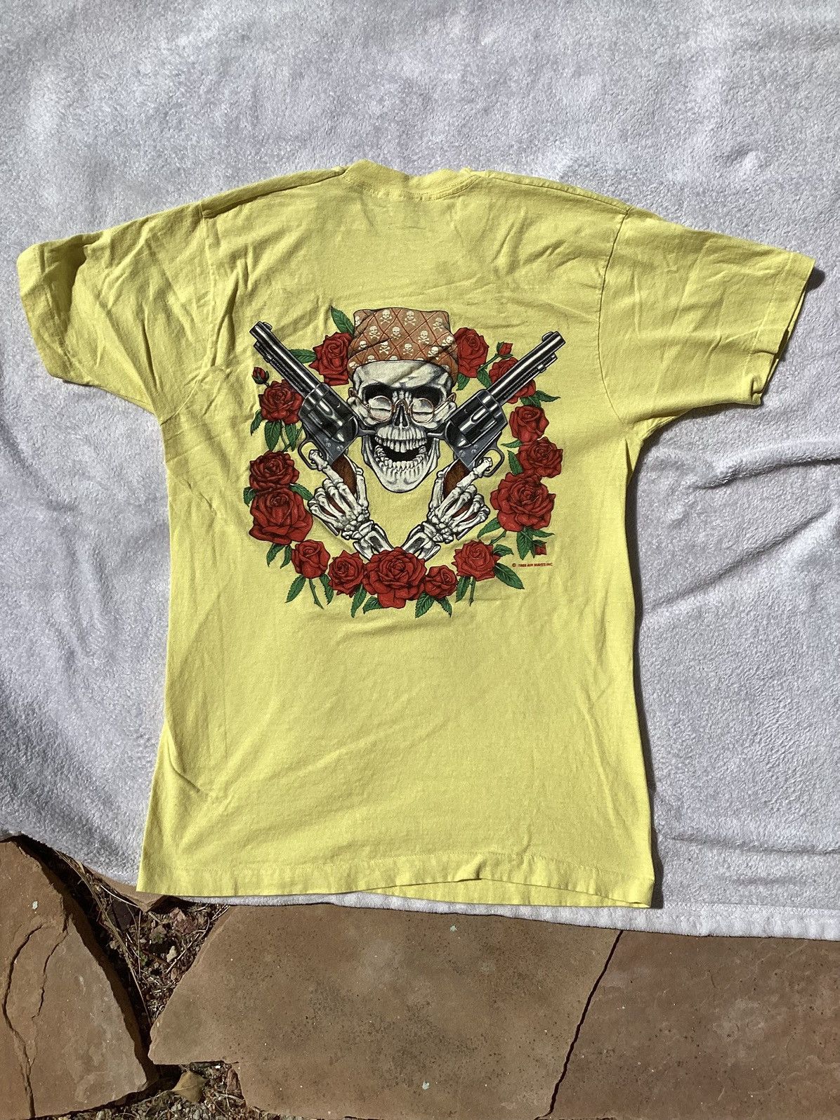 Fruit Of The Loom × Vintage True Vtg 89 skull rose Spanish pistol single stitch FOTL tee Size US L / EU 52-54 / 3 - 1 Thumbnail
