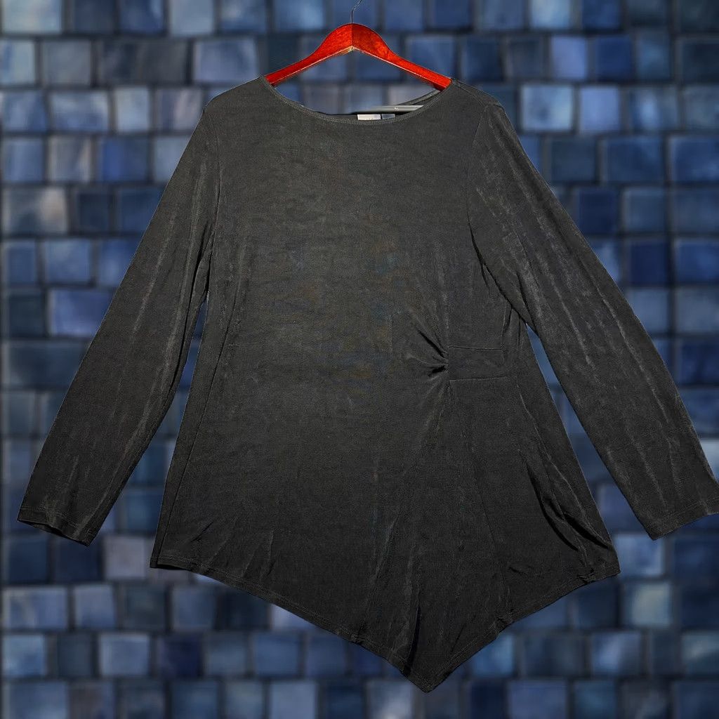 Vintage Chicos Travelers Top Womens L Black Stretch Gather Side Pullover Shirt Blouse Size L / US 10 / IT 46 - 1 Thumbnail
