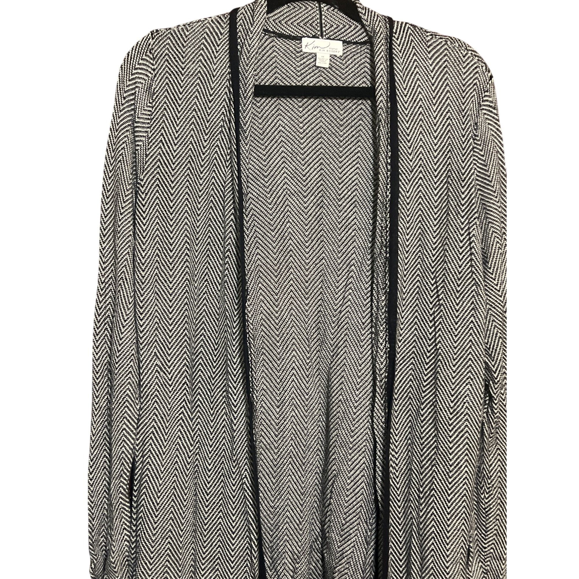 Other Kim Rogers Black White Herringbone Open Front Cardigan Light Size XL / US 12-14 / IT 48-50 - 2 Thumbnail