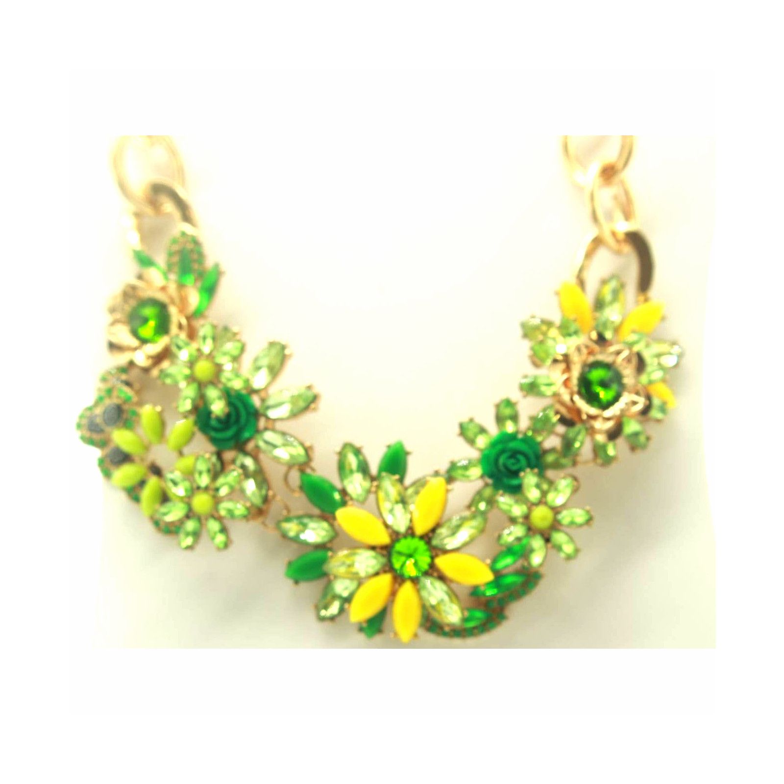 Other Statement Necklace • Yellow & Green Flowers & Rhinestones Size ONE SIZE - 3 Thumbnail