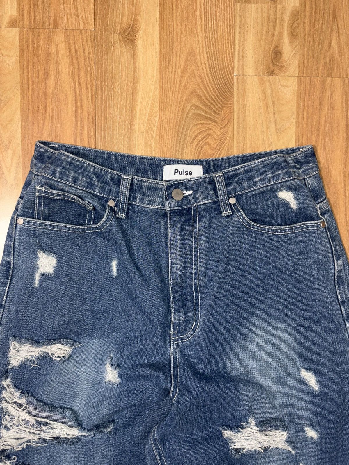 Japanese Brand Pulse Seoul Heavily Distressed Wide-Leg Denim Size 32 Size US 32 / EU 48 - 3 Thumbnail