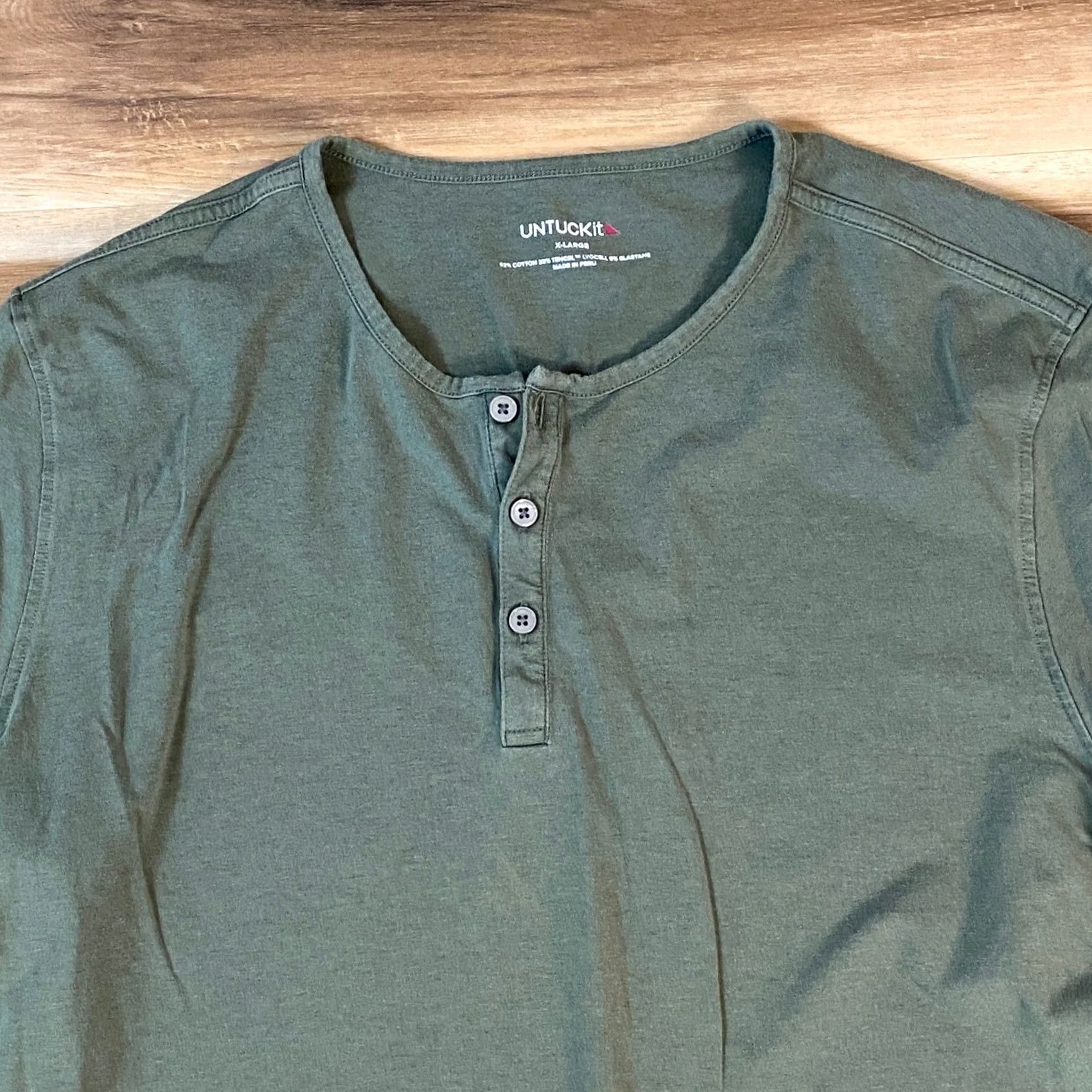 UNTUCKit UNTUCKit Henley Shirt Mens XL Olive Green Cotton Tencel Stretch Buttoned Placket Long Sleeve Untucked Casual Workwear Layer Size US XL / EU 56 / 4 - 3 Thumbnail