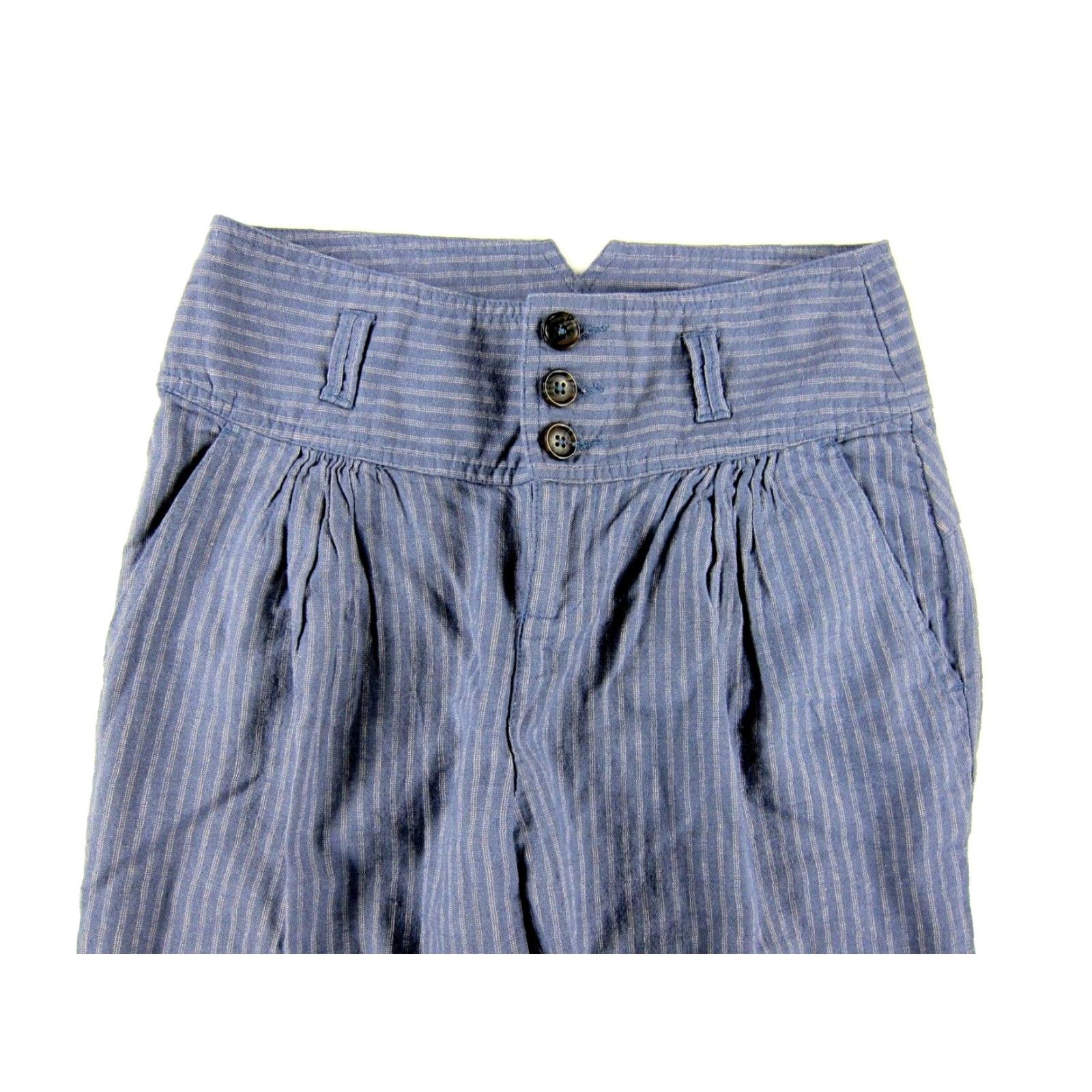 Vintage Sundance Blue Stripe Linen Cotton High Rise Waist Trouser Pant P0 Size 25" / US 0 / IT 36 - 3 Thumbnail