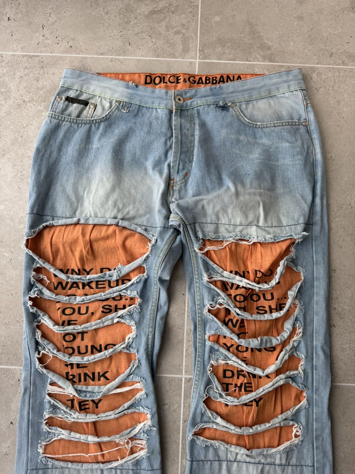 Dolce & Gabbana F/W 05 "Why Do You Wake up?" Poem Denim Ripped Jeans Size US 36 / EU 52 - 2 Thumbnail