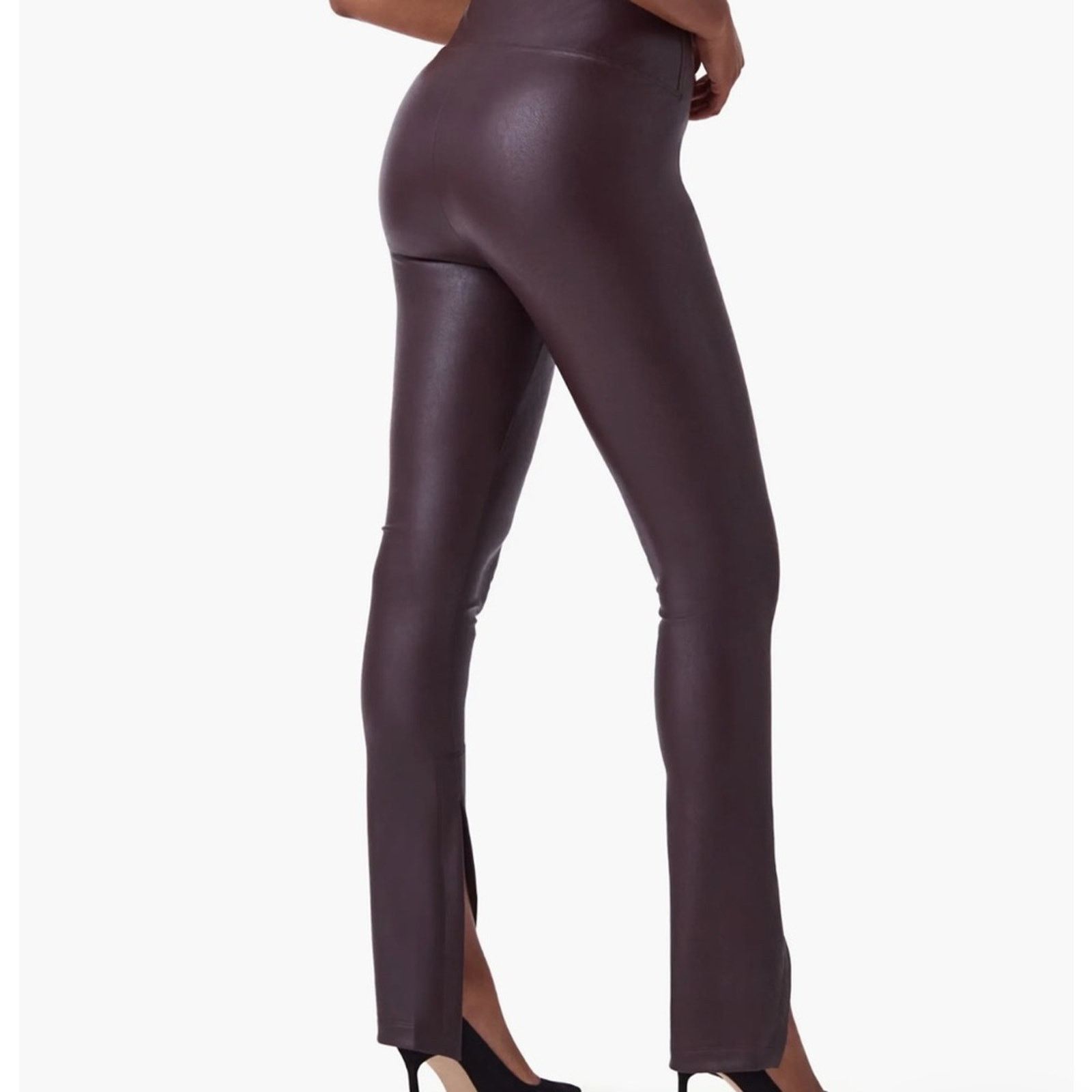 Spanx Spanx S Faux Leather Front Slit Leggings in Cherry Choc. Size 26" / US 2 / IT 38 - 3 Thumbnail