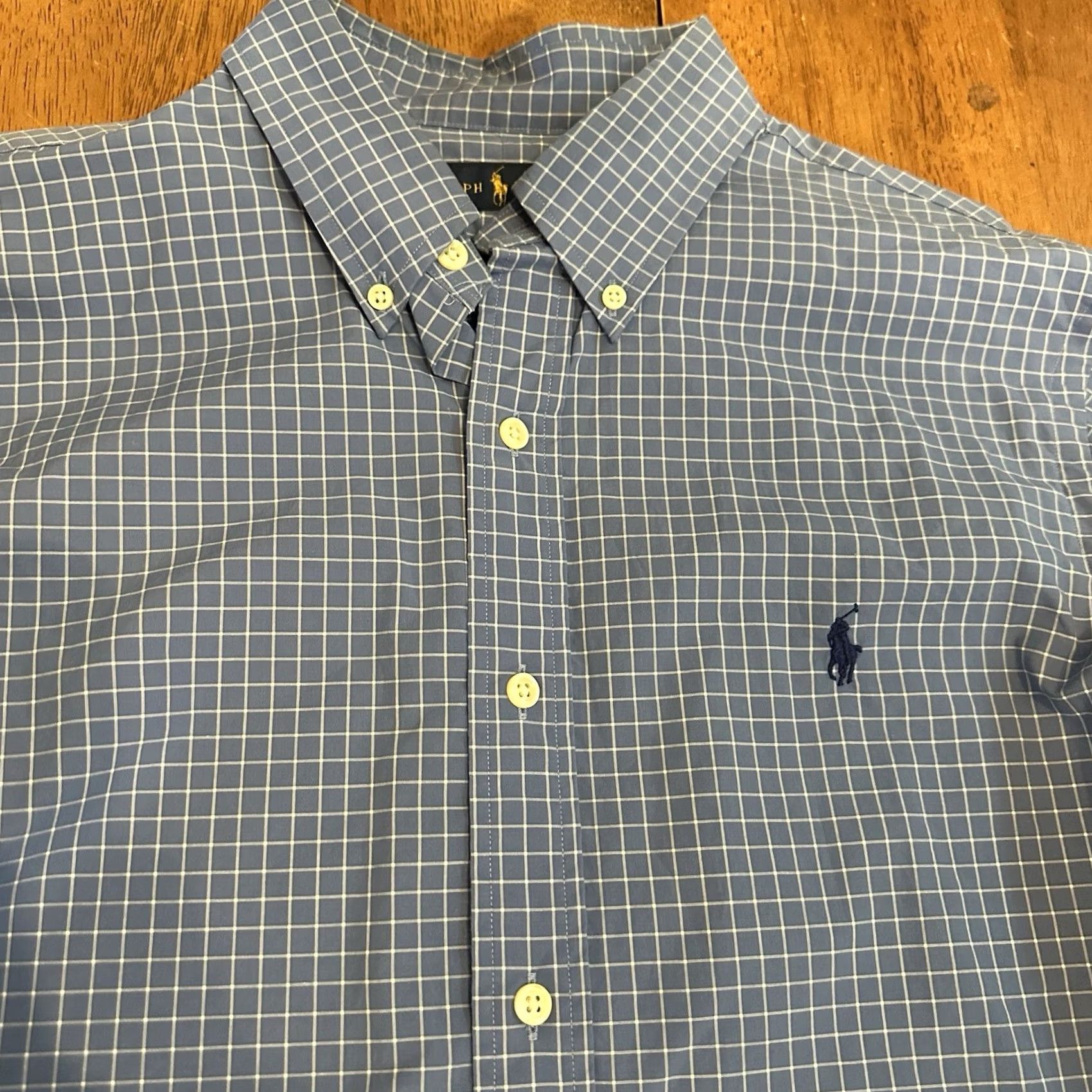 Ralph Lauren Ralph Lauren Dress Shirt Men Large Blue Checkered Pony Button-Down Collar Size 42R - 2 Thumbnail