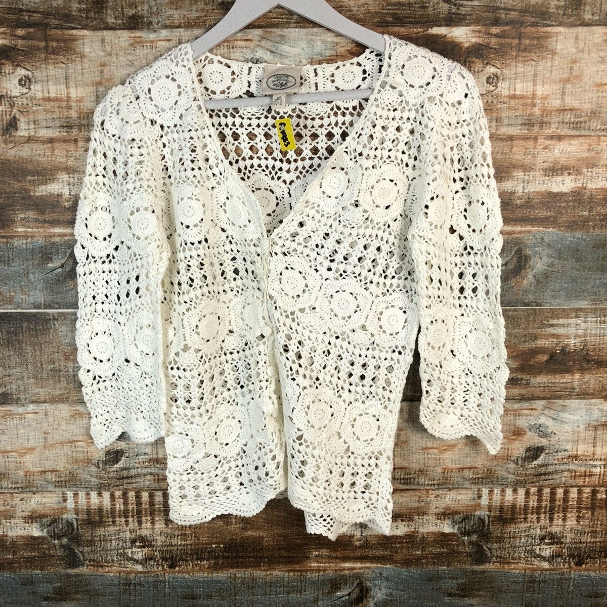 Laura Ashley Laura Ashley White crochet mesh net Cardigan Knitwear #A1483 Size S / US 4 / IT 40 - 3 Thumbnail