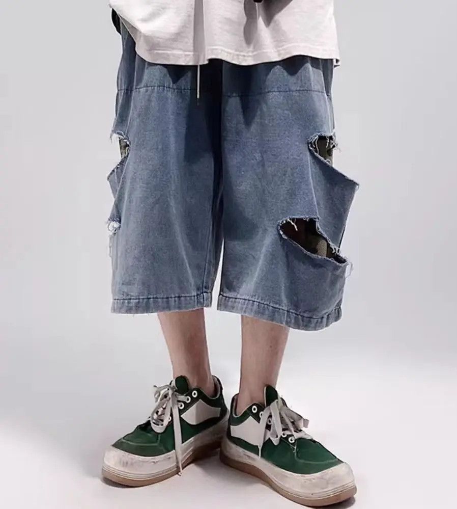 Japanese Brand × Jean Torn Retro Hip Hop Loose Shorts Size US 32 / EU 48 - 1 Thumbnail