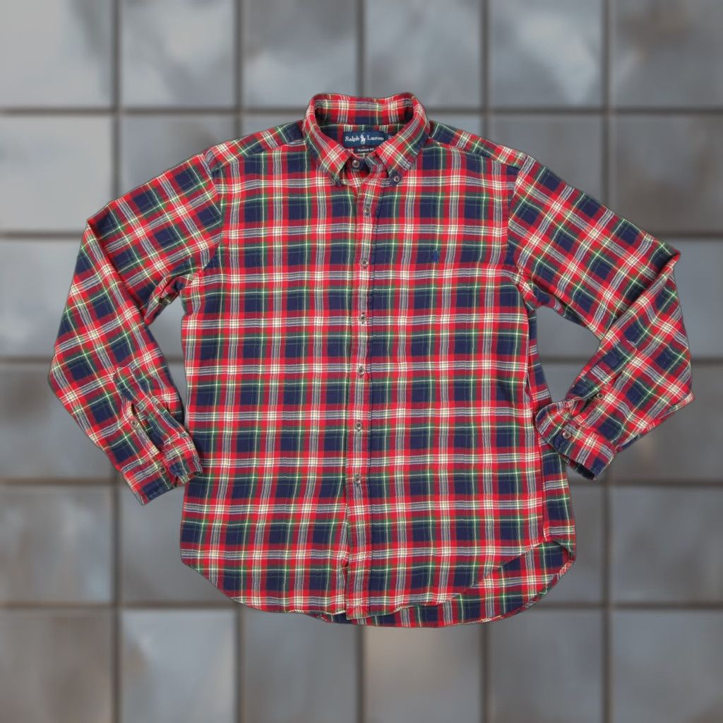 Ralph Lauren Ralph Lauren Shirt Mens Large Red Green Plaid Flannel Button-Down Pony Embroidered Classic Fit Shirt Size US L / EU 52-54 / 3 - 1 Thumbnail