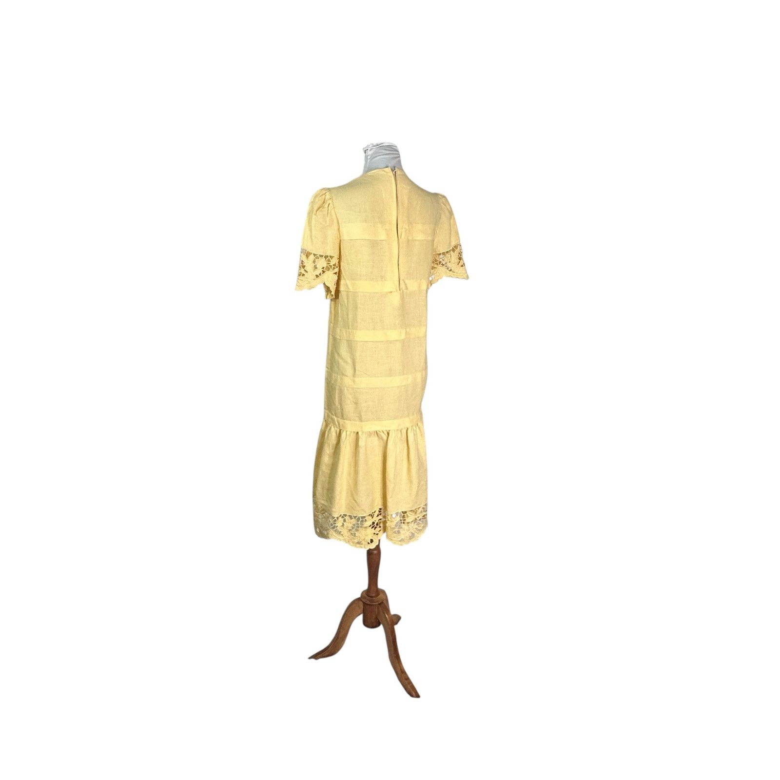 Vintage Vintage 80s Yellow Linen Floral Lace Cottagecore Dress M Size M / US 6-8 / IT 42-44 - 5 Thumbnail