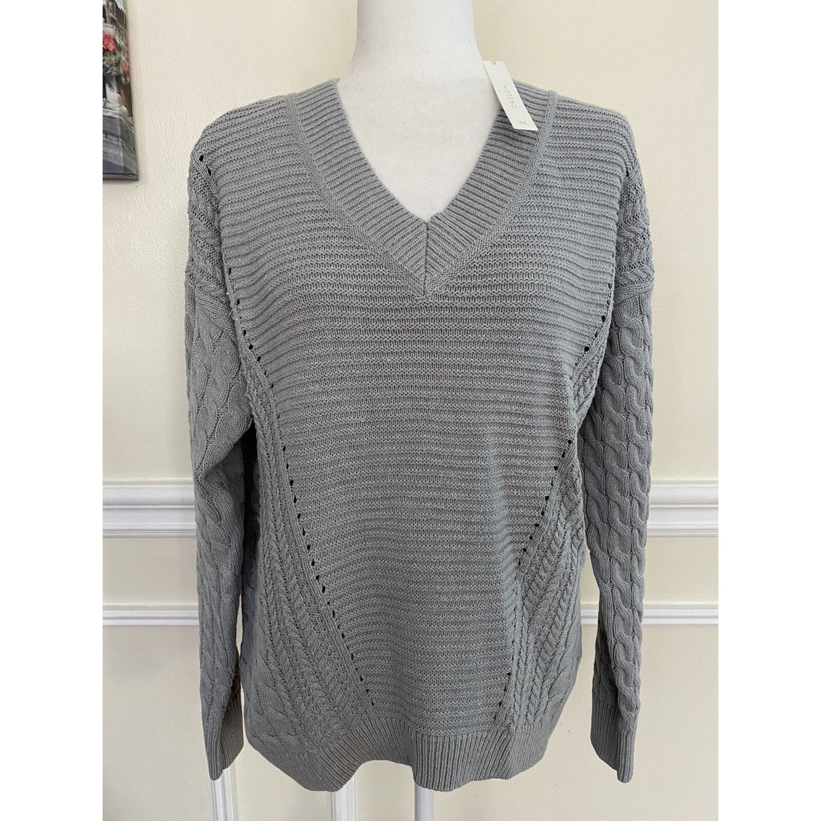 KJUS Caslon V-Neck Cable Sweater,gray women size S Cotton A003031 Size S / US 4 / IT 40 - 3 Thumbnail