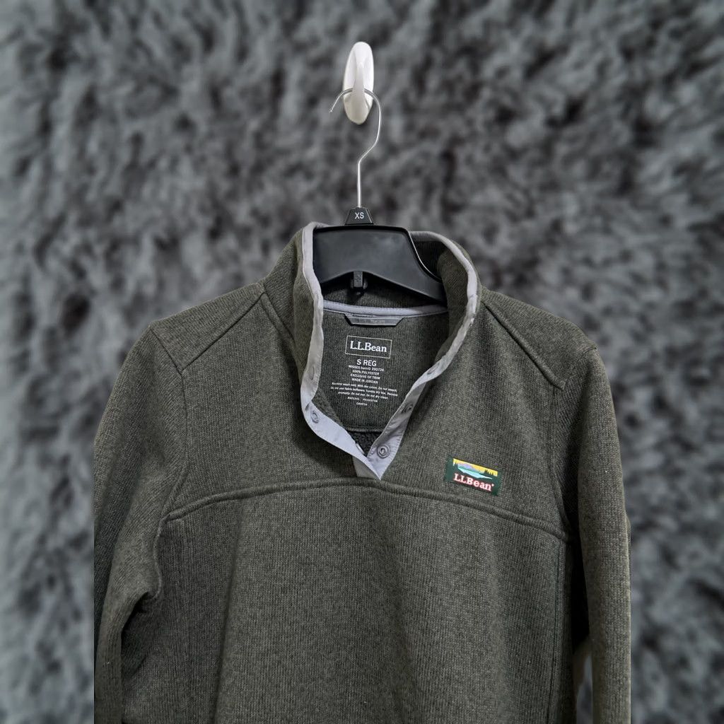 Vintage L.L. Bean Sweater Fleece Womens S Olive Green 1/4 T-Snap Pullover Logo 292726 Size S / US 4 / IT 40 - 1 Thumbnail